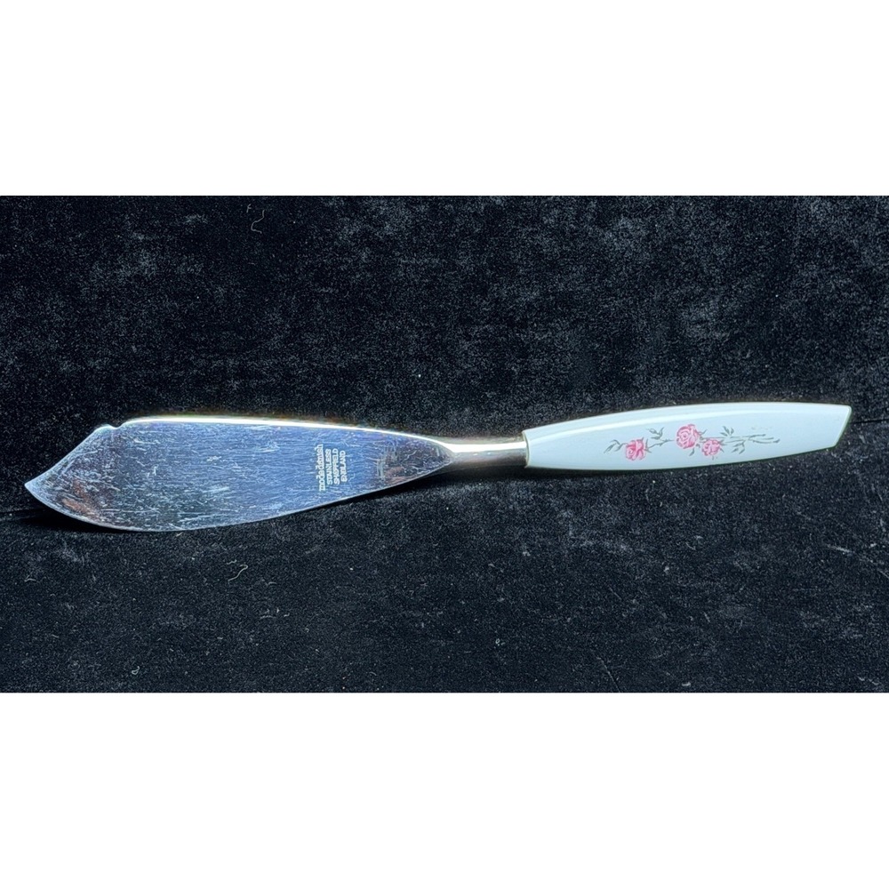 Vintage Mode Danish Butter Knife: Sheffield England, Stainless Steel, Pink Rose